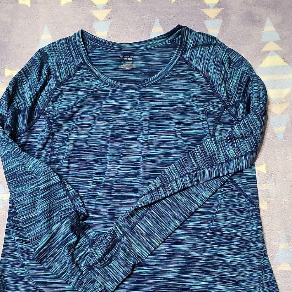 tek gear Blue Space-Dye Long Sleeve Active Tee